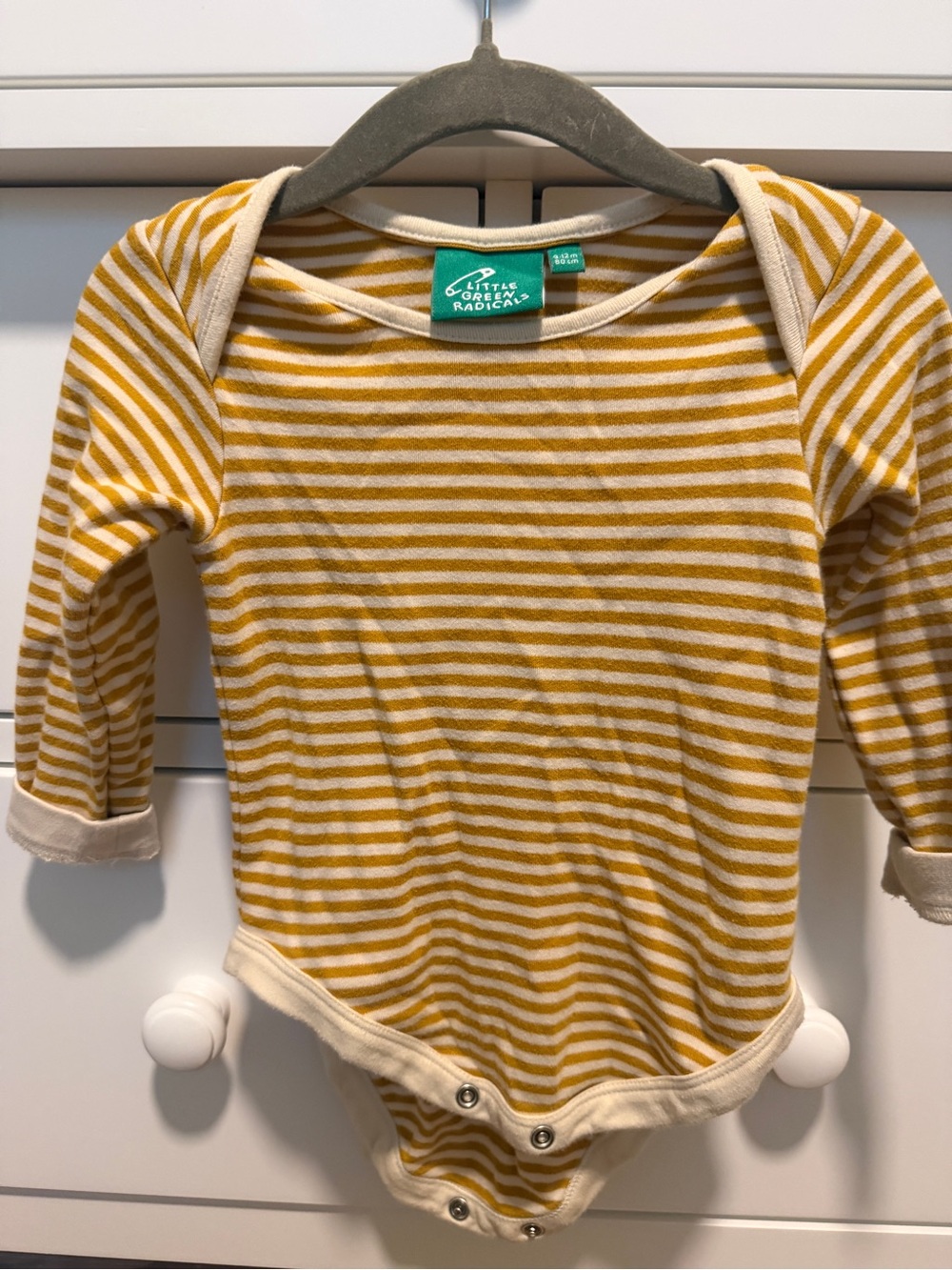 Little Green Radicals Mustard and Cream Striped Long-Sleeve One-Piece